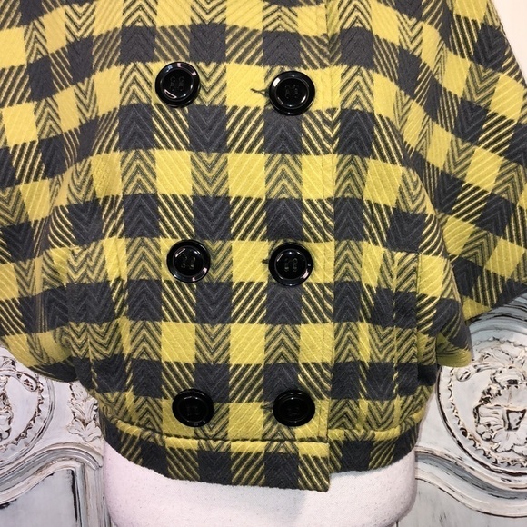 Twenty One Chartreuse and Gray Plaid French Vibes Double Breasted Jacket Size M - Picture 4 of 12